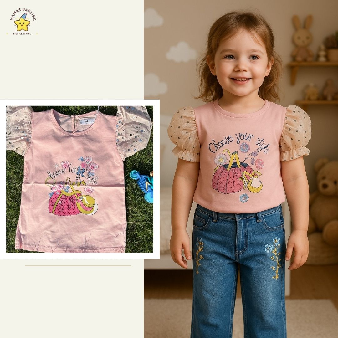 Net Sleeves Cotton T Shirt-Peachy Pink