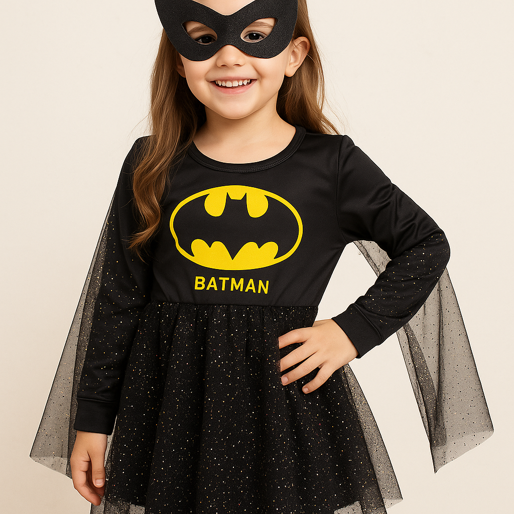 SuperGirls’ Batman Costume with Glitter Skirt & Mask