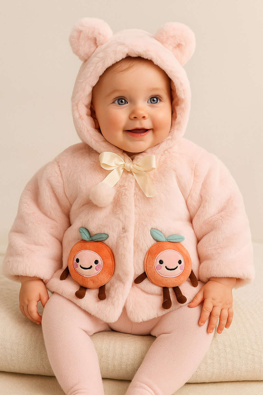 Pink Furry Baby Coat with Hood