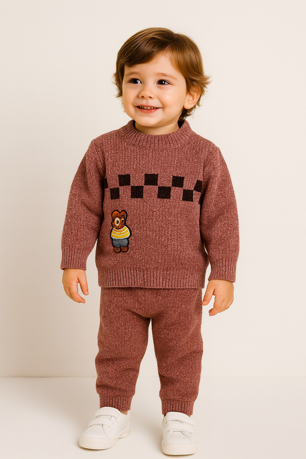 Cozy Checkered Bear Knit Set (Imported stuff)