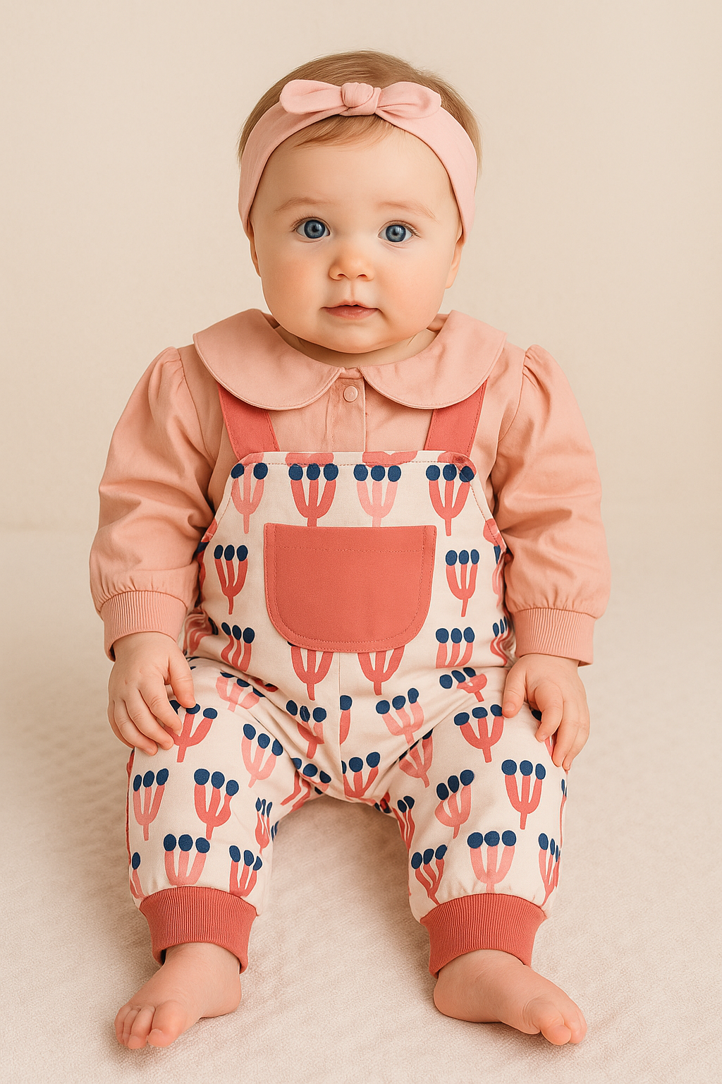 Baby Girl Pink Collar Romper with Print