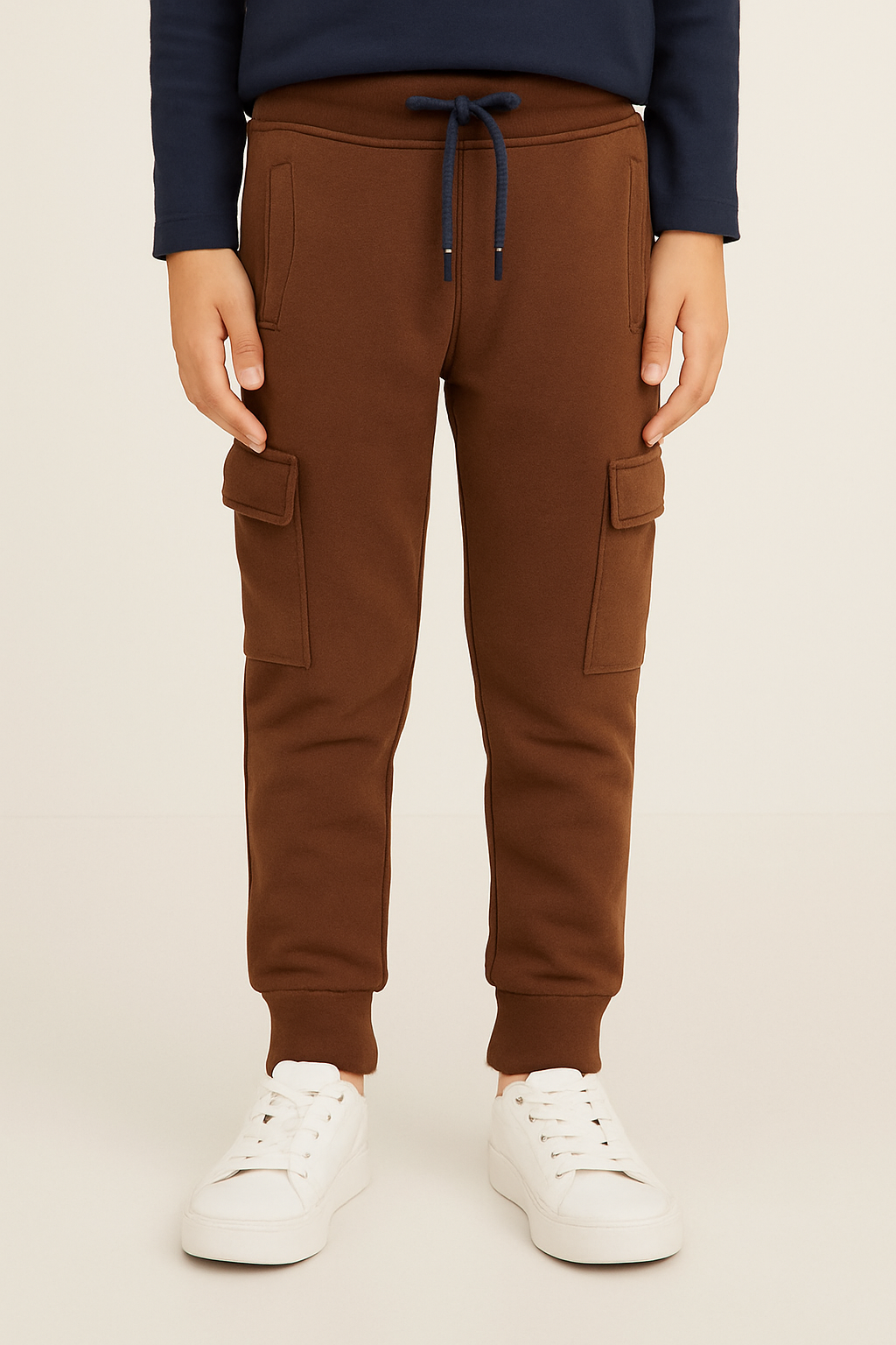 Boys’ Brown Cargo Jogger Pants :MANGO
