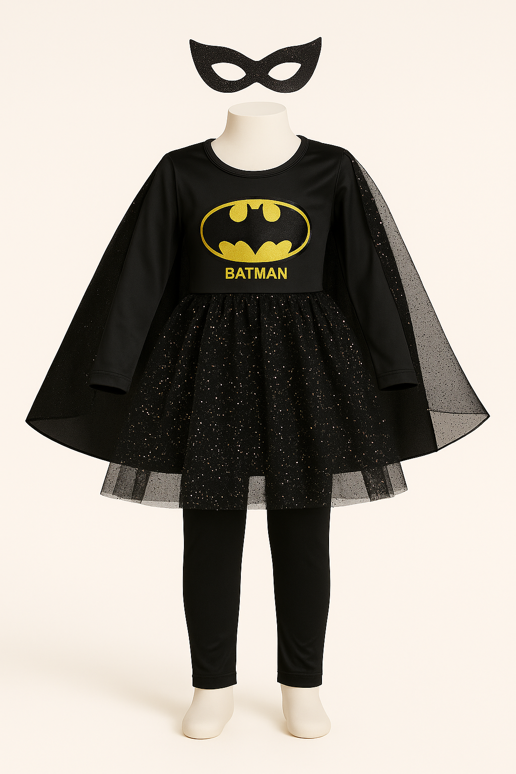 SuperGirls’ Batman Costume with Glitter Skirt & Mask