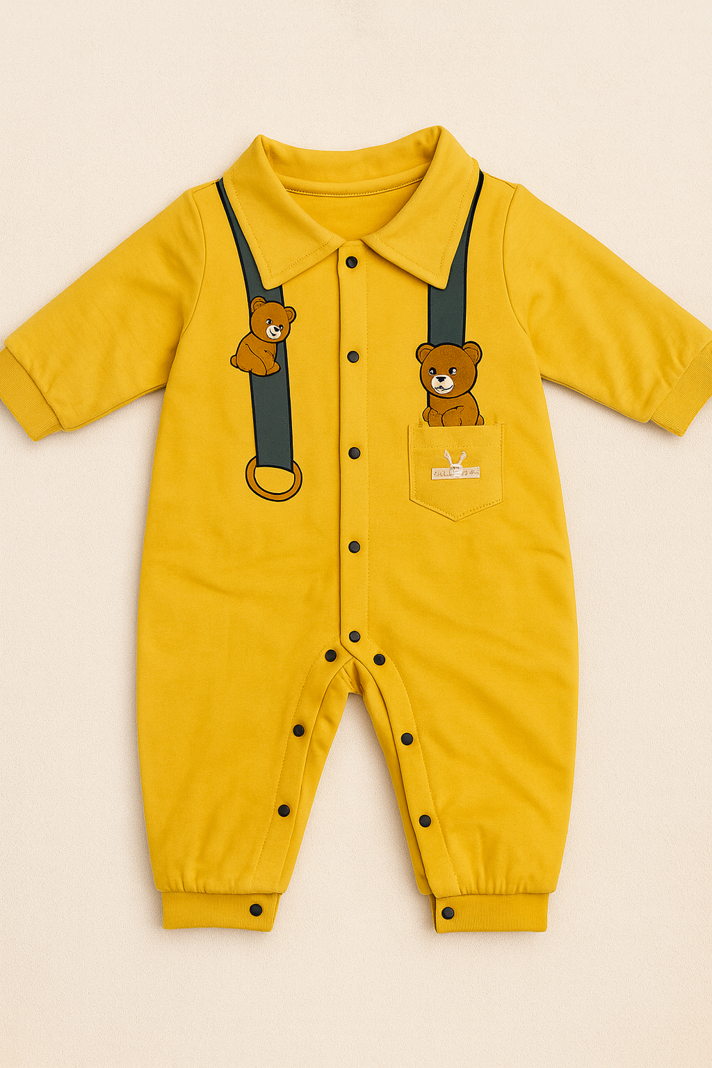 Mustard Yellow Baby Romper with Teddy Bear Design(Imported Stuff)