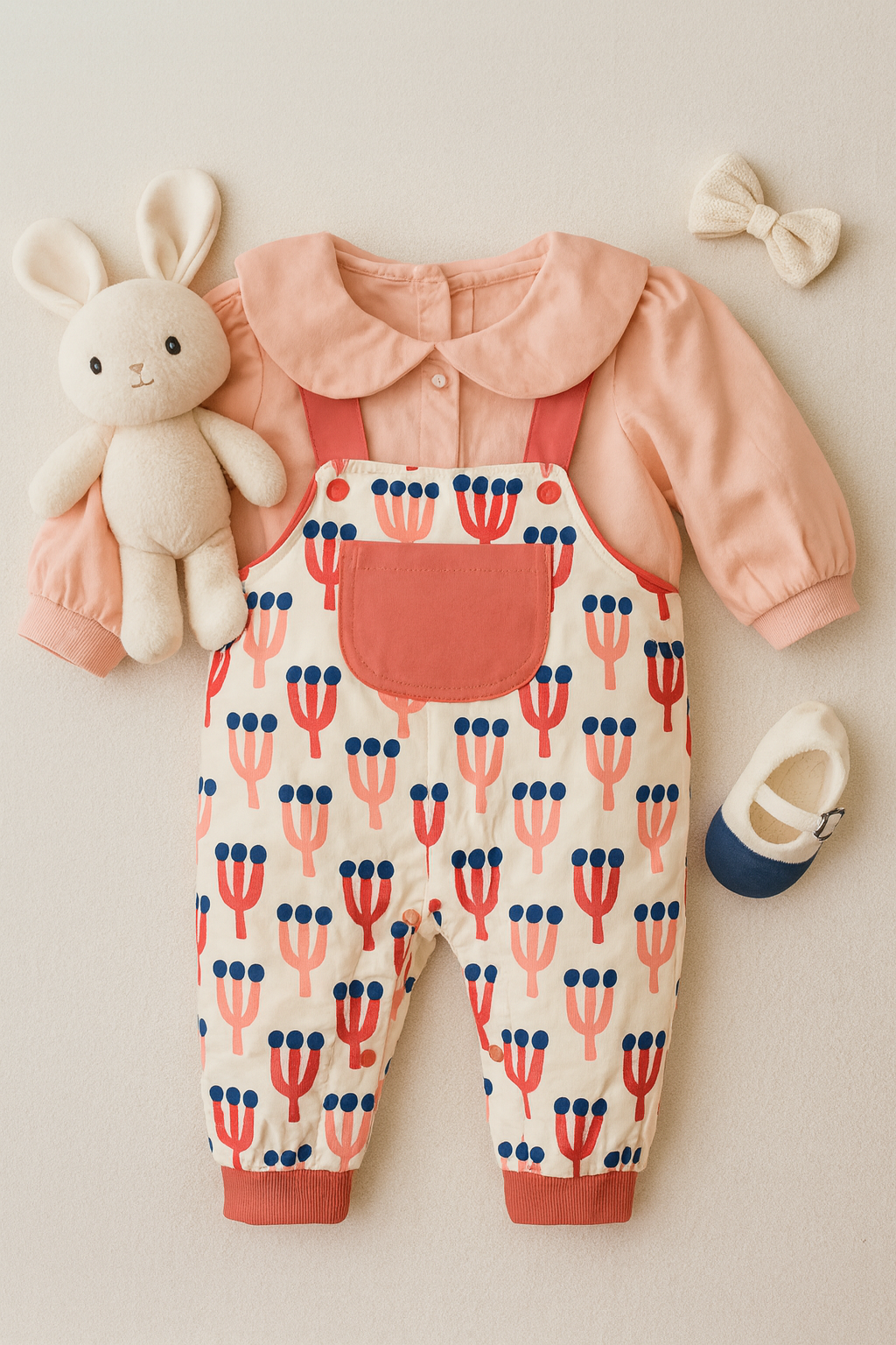 Baby Girl Pink Collar Romper with Print