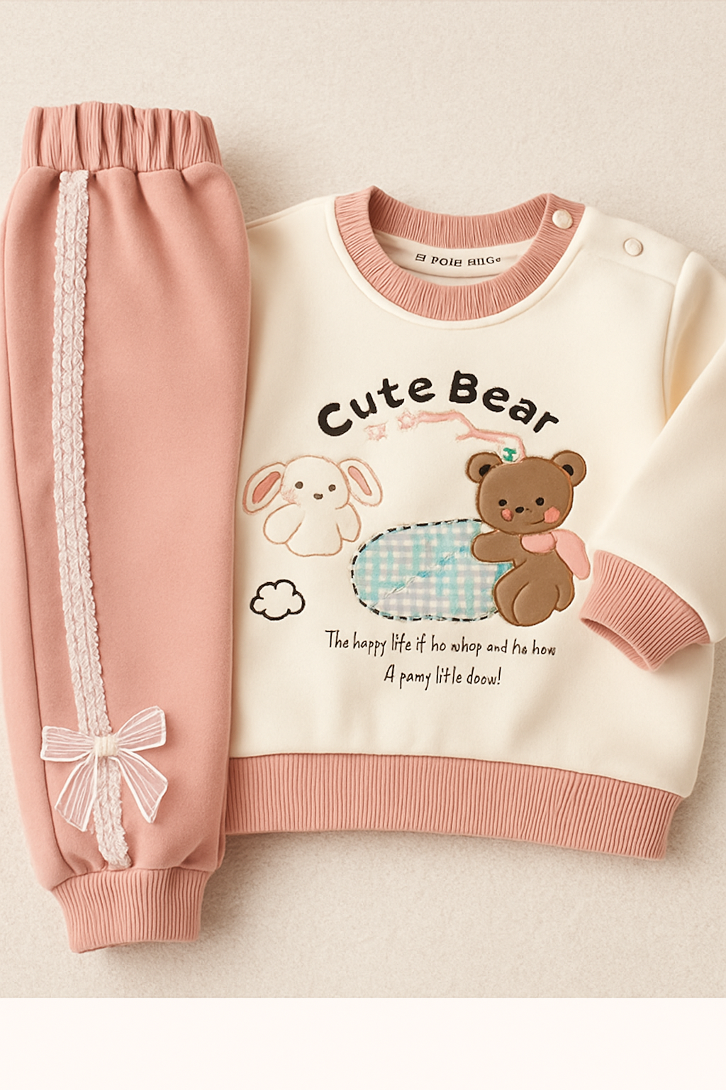 2-piece Cute Bear Outfit Set