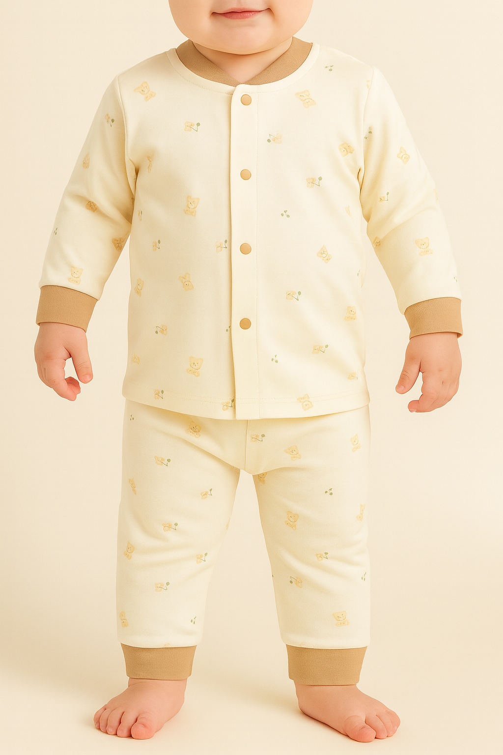 Baby Cream Cotton 2-Piece Set: Teddy Bear Imported Stuff