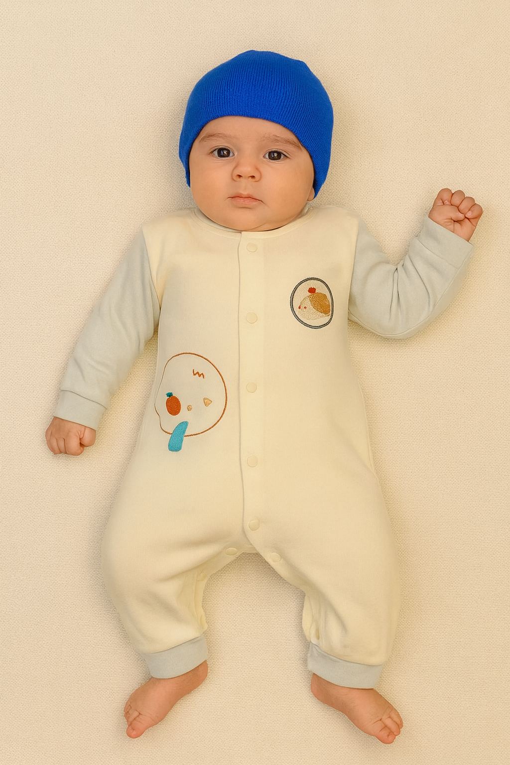 Hedgehog & Apple Baby Romper – Cream