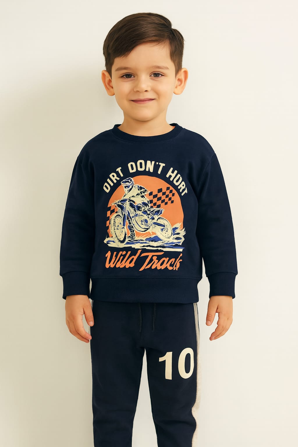 Boys' "Wild Track" Motorcycle Tracksuit Set – Navy Blue
