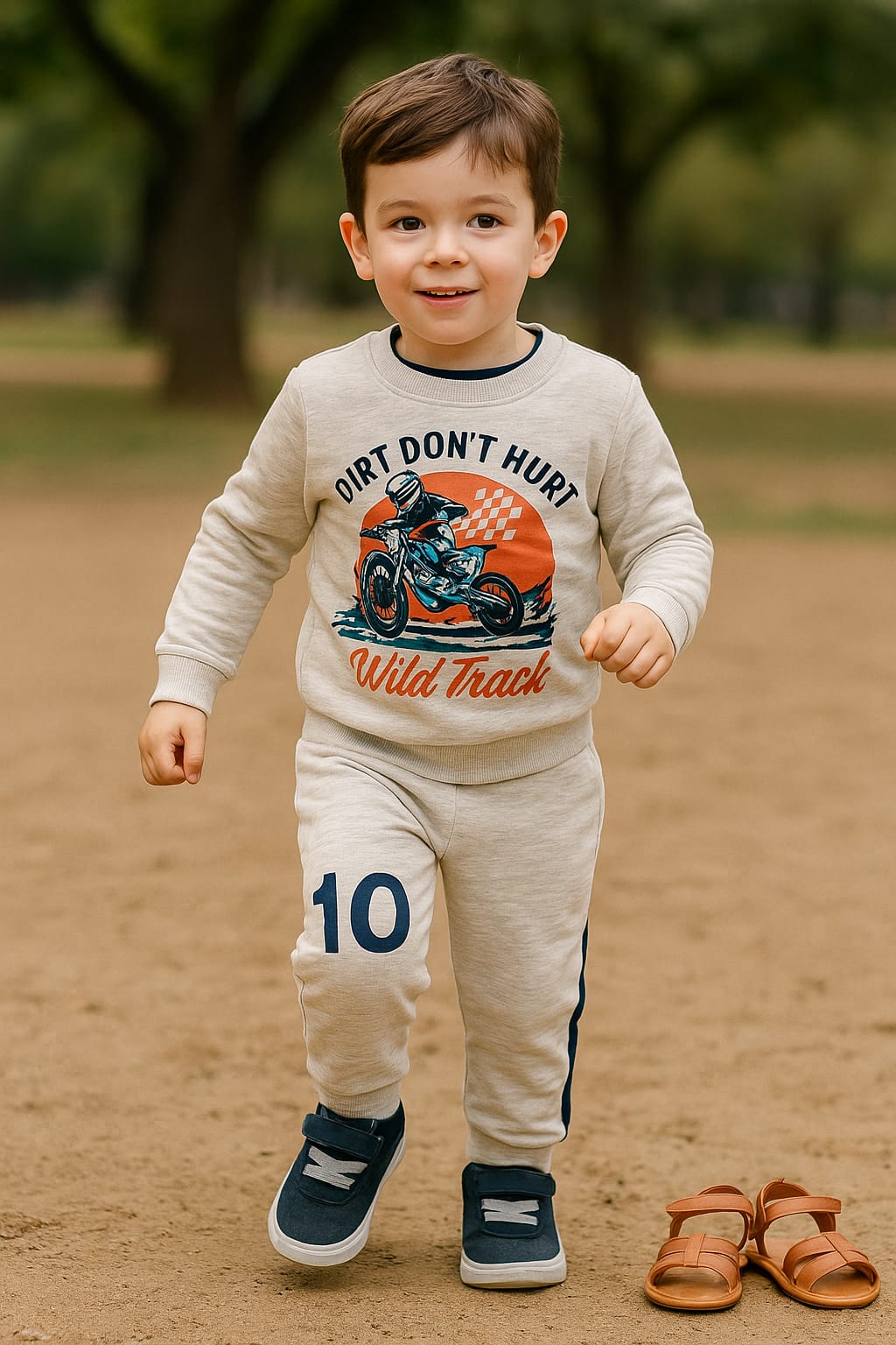 Boys' "Wild Track" Motorcycle Tracksuit Set – Light Grey