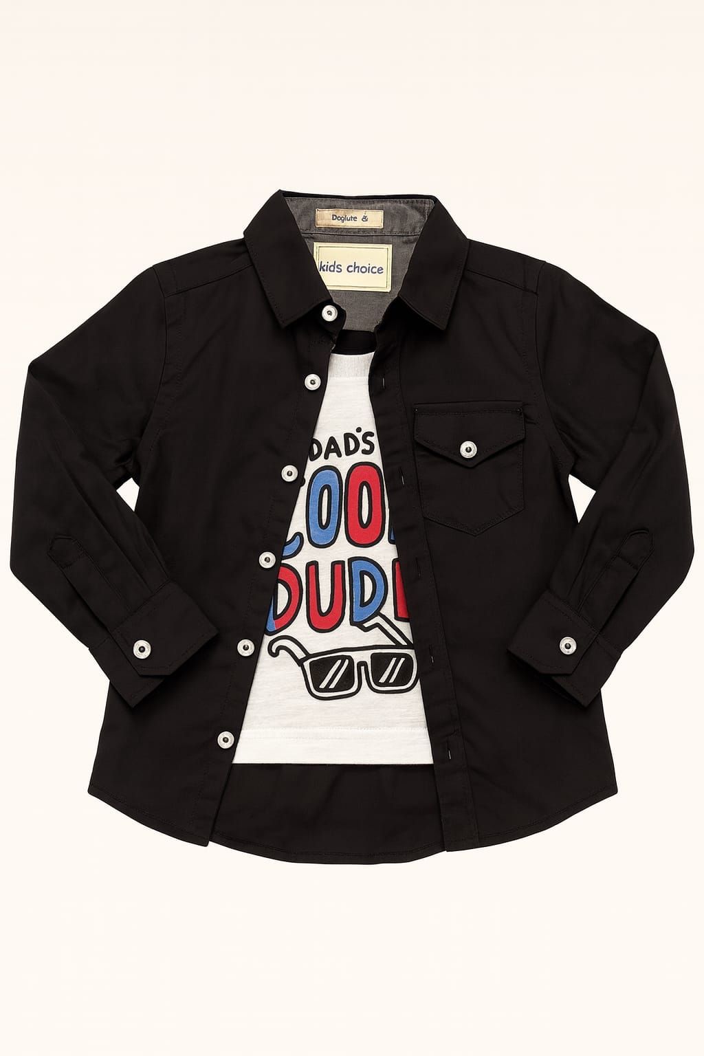 Boys Black Double Shirt : Regular Fit