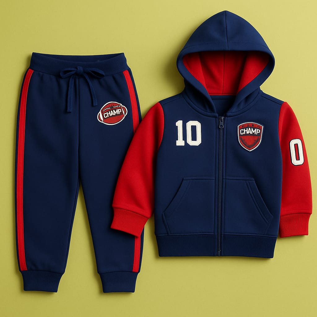 Boys’ Navy & Red “Champ” Sports Hoodie Set