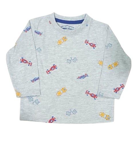 oys Grey Car Print Full Sleeve T-Shirt: