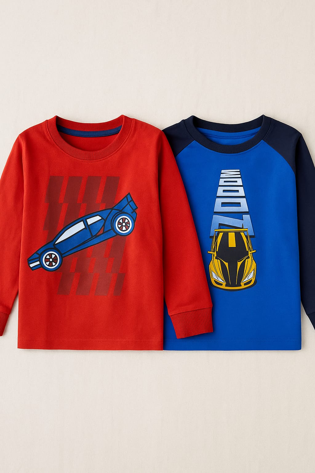 2-Pack Boys Car Print Full Sleeve T-Shirts: Mini Minors