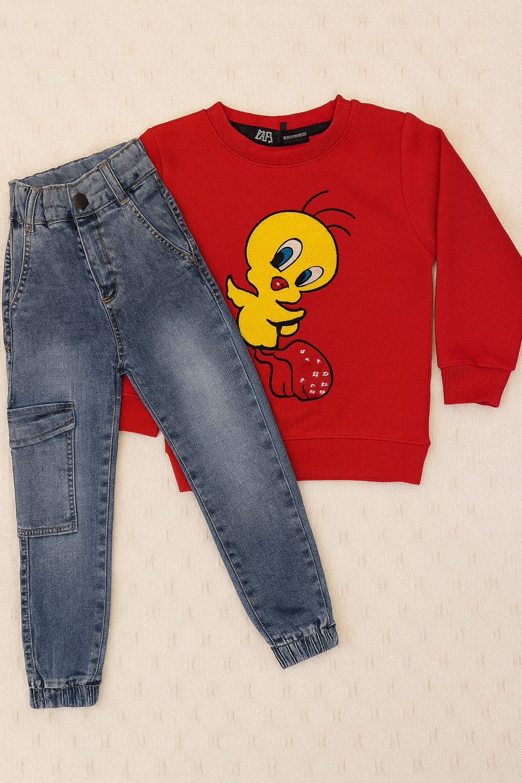 Kids Red Tweety Sweatshirt & Cargo Pant Set