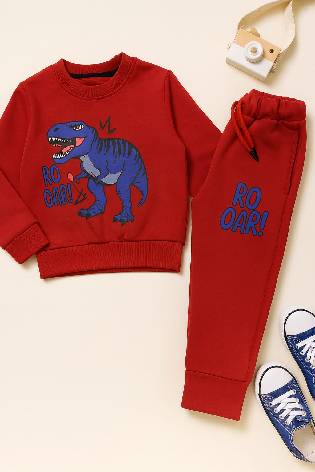 Boys' "ROAR!" Dinosaur Tracksuit Set – Red