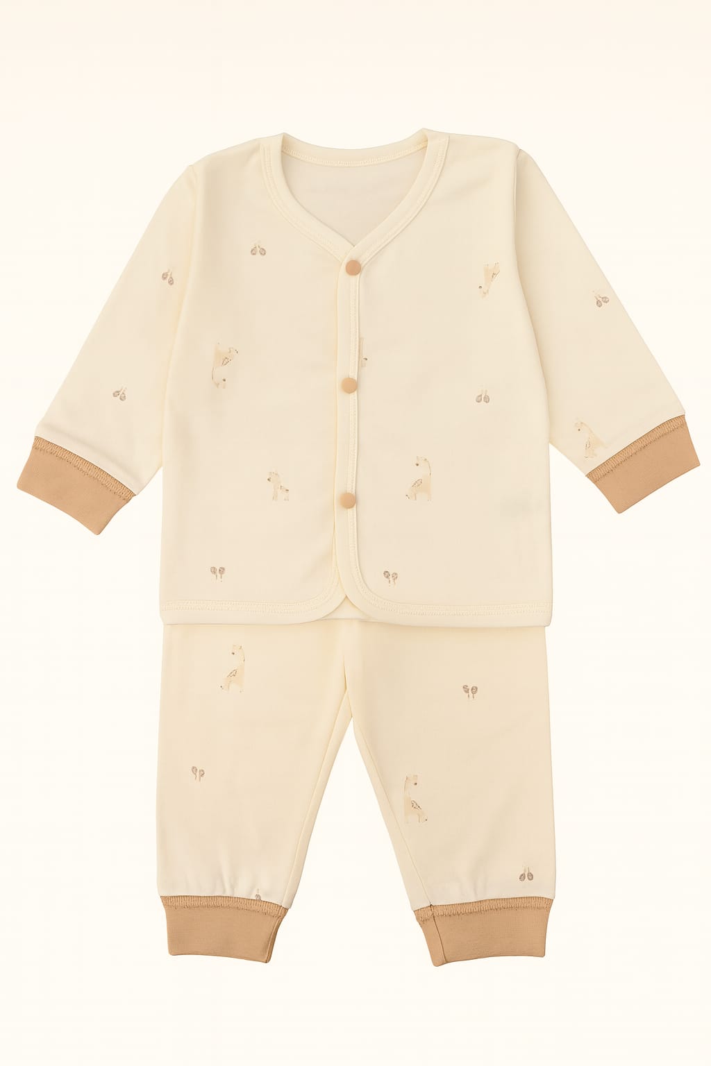 Baby Cream Cotton 2-Piece Set – Giraffe & Cherry Print Imported Stuff
