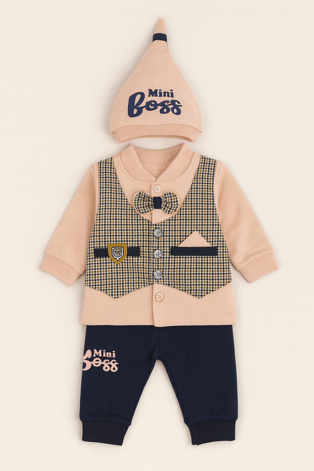 Mini Boss 3-Piece Baby Outfit – Apricot Pink