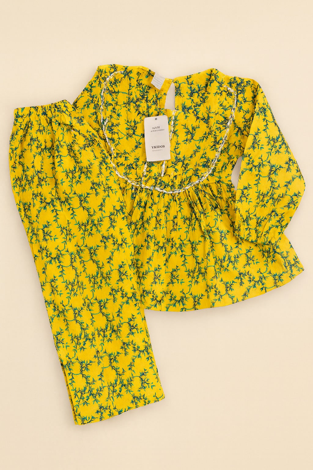 Girls' Yellow Floral Frock Top & Trouser Set