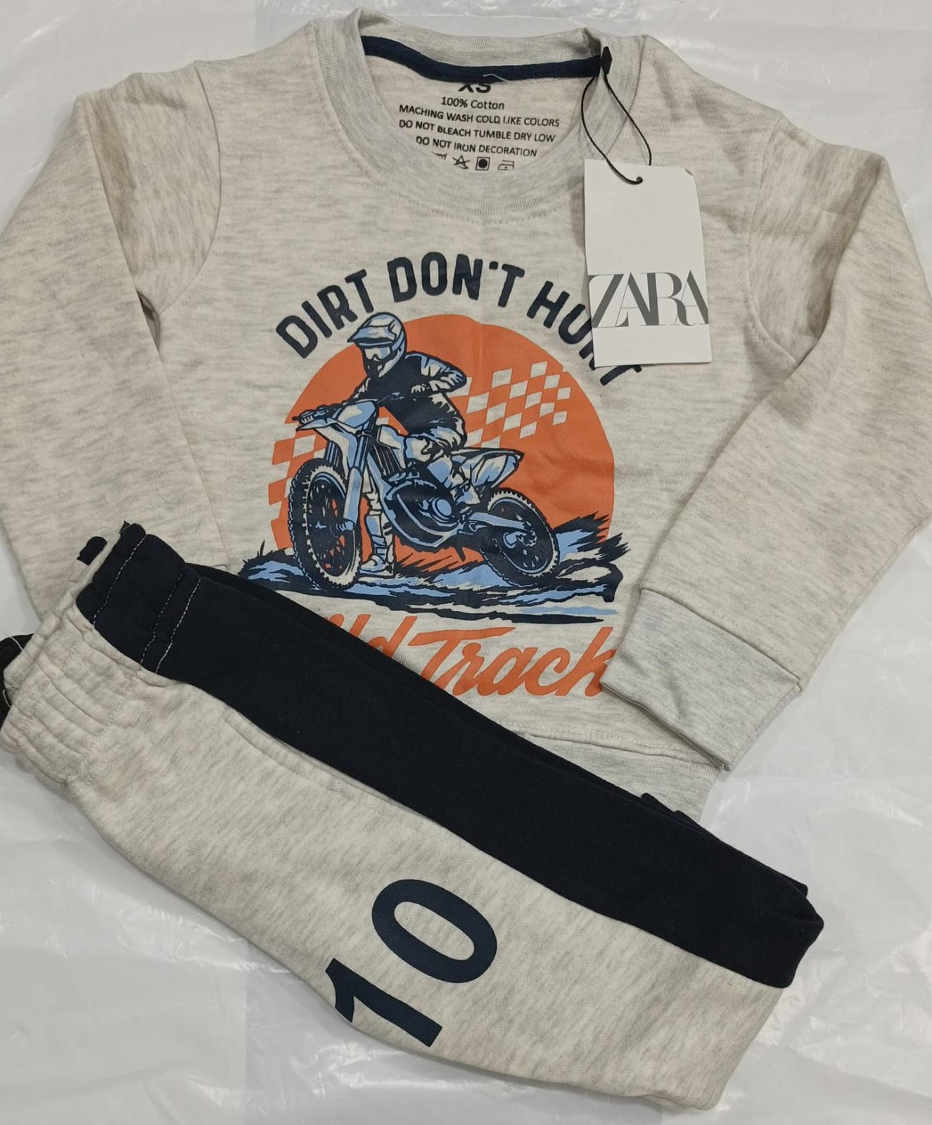 Boys' "Wild Track" Motorcycle Tracksuit Set – Light Grey