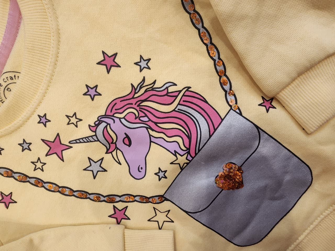 Girls’ Yellow Unicorn Sweatshirt – Magical Pocket Design