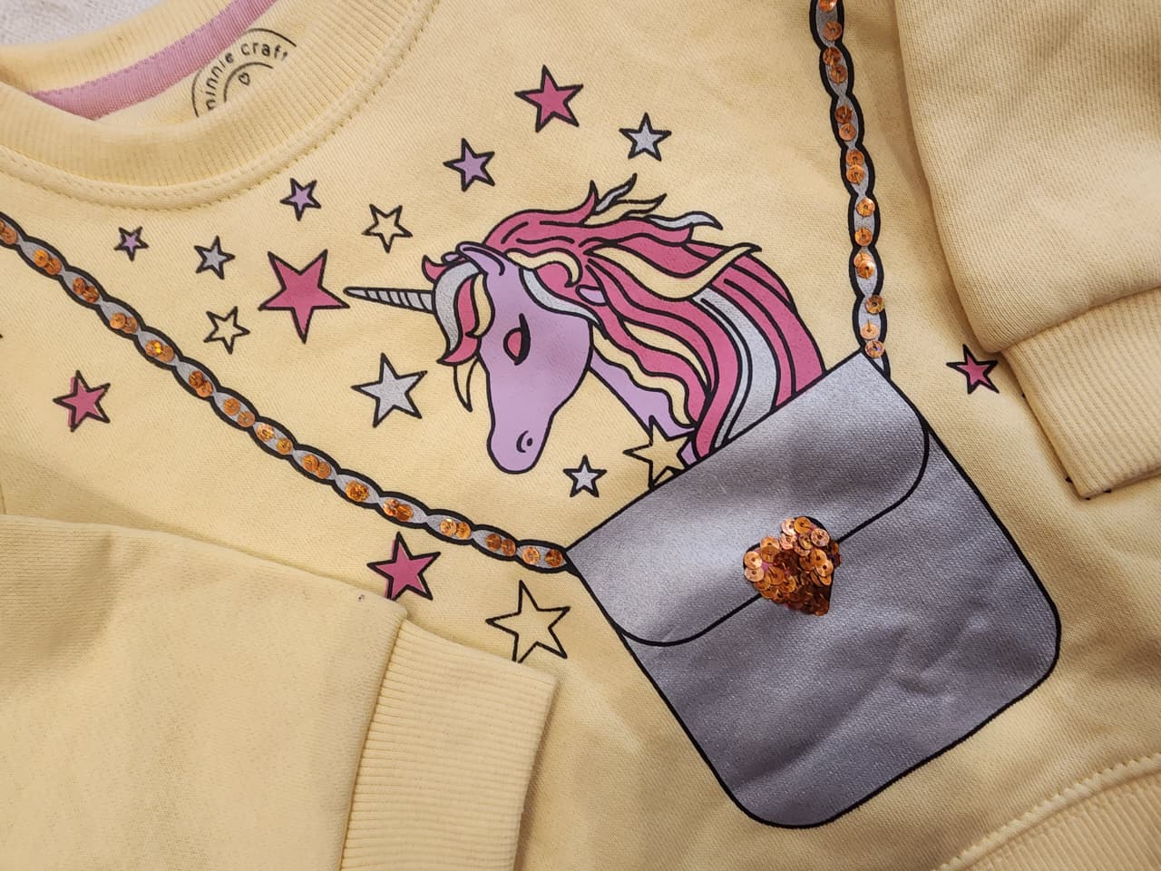 Girls’ Yellow Unicorn Sweatshirt – Magical Pocket Design