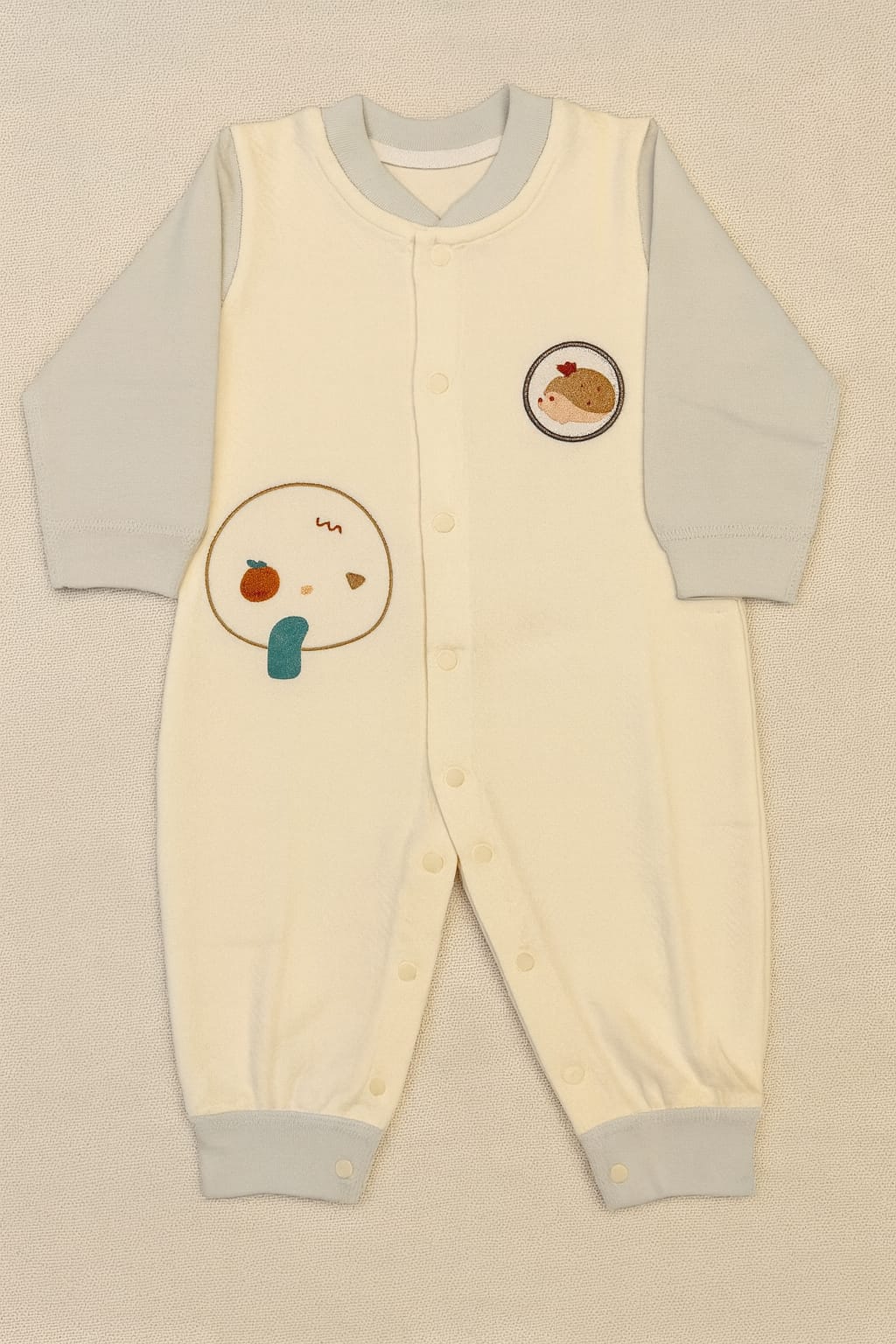 Hedgehog & Apple Baby Romper – Cream