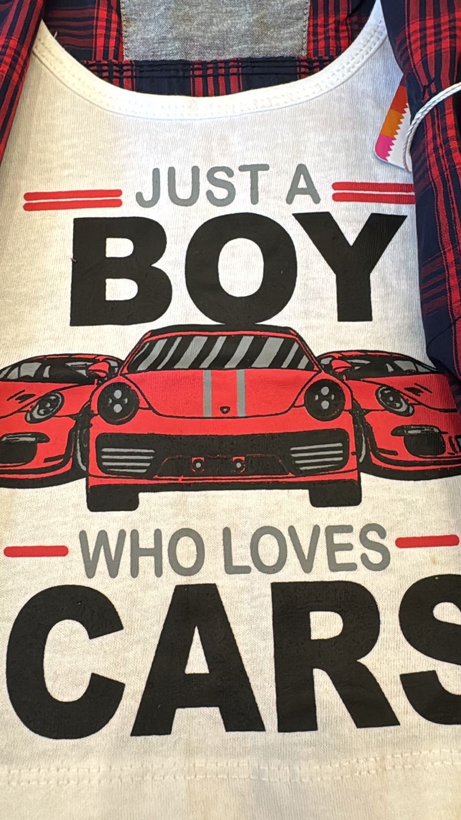 Boys Red & Navy Check Double Shirt: Regular Fit