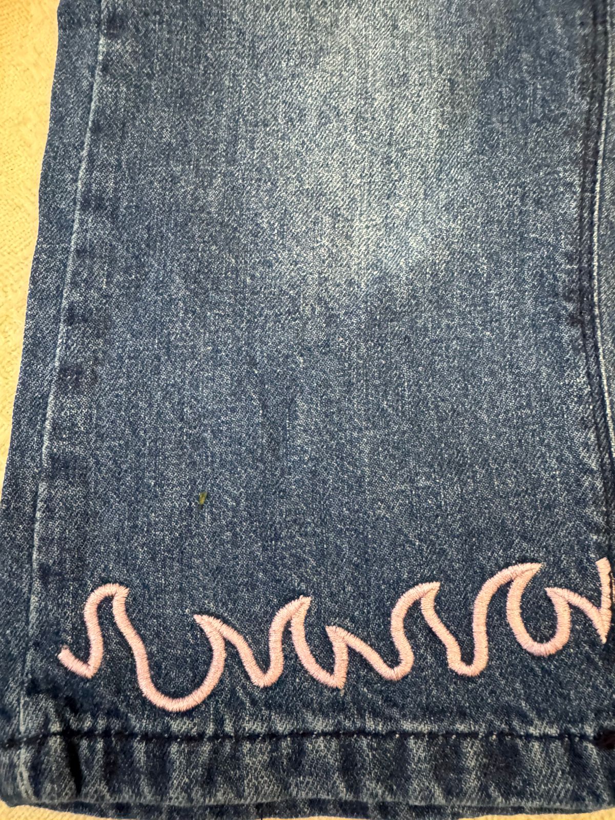 Denim Jeans with Pink Embroidery: Navy Blue
