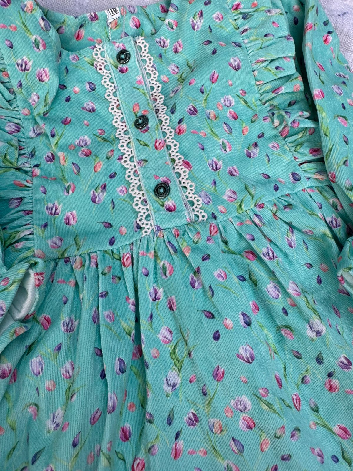 Mint Green Floral Girls' Frock & Trouser Set – Soft & Stylish Everyday Wear