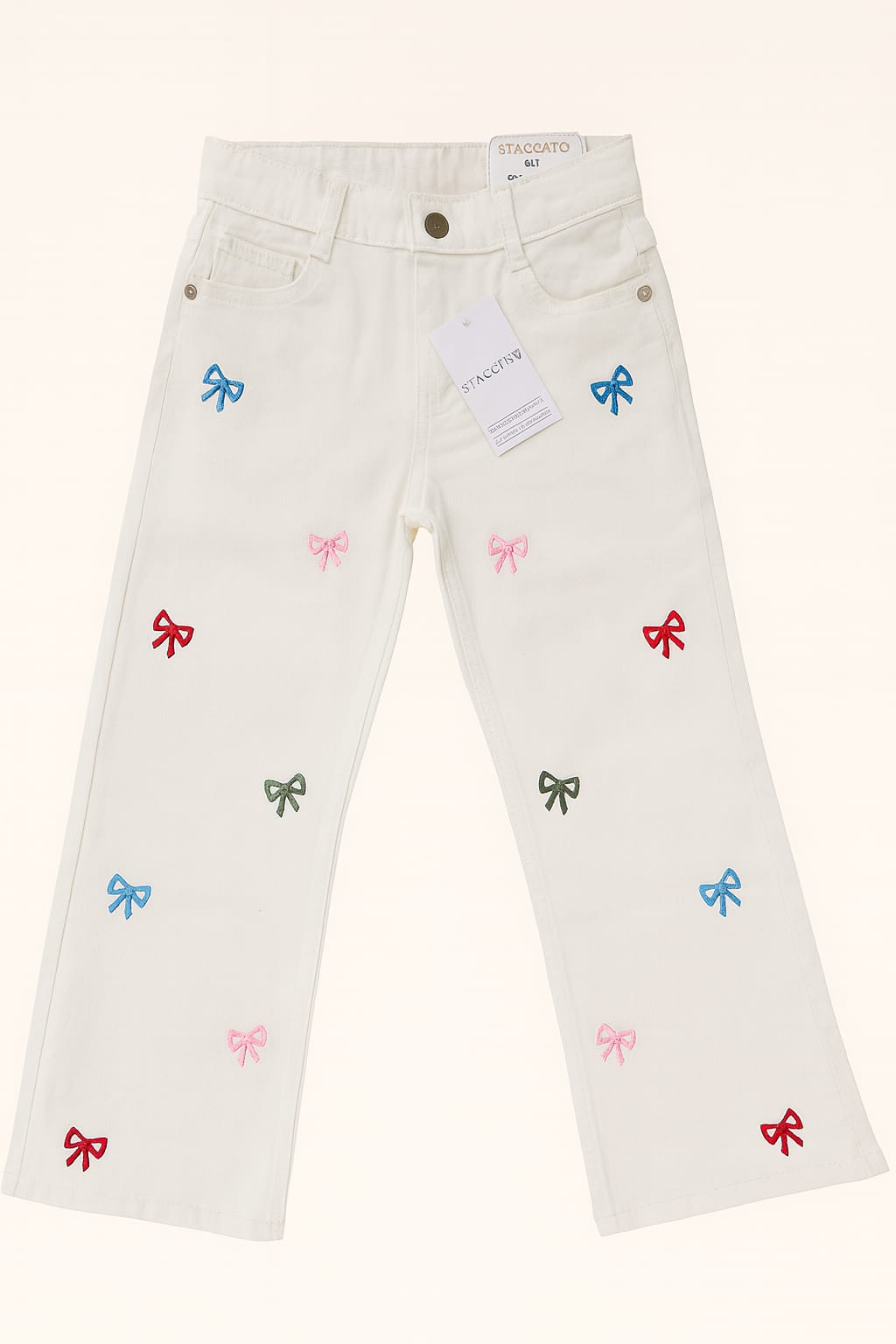 White bow pant and brown dear sweatshirt